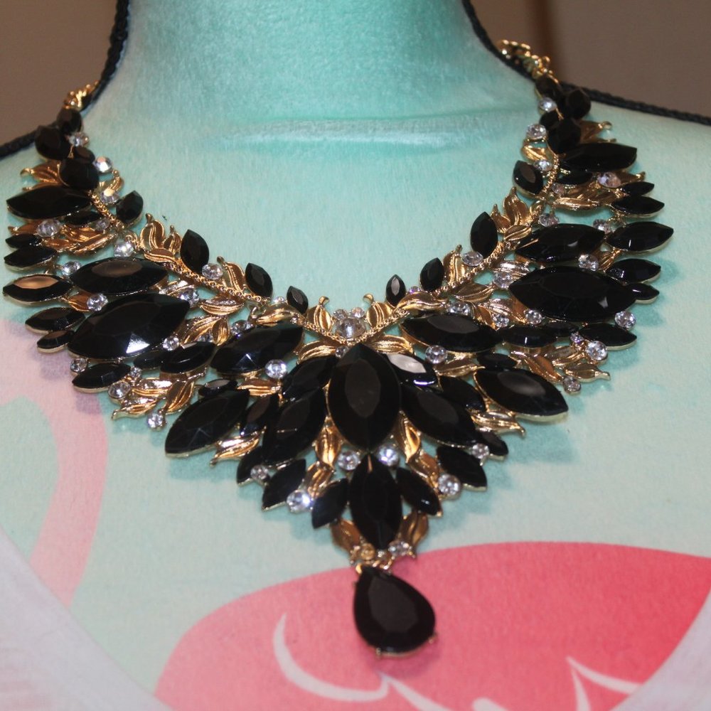 Black & Clear Rhinestones/Large & Heavy Necklace